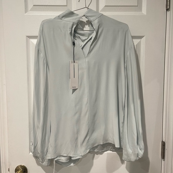 Acler Asymmetric Draped Silk Touch Top - Ice Blue - New With Tags - Picture 3 of 3
